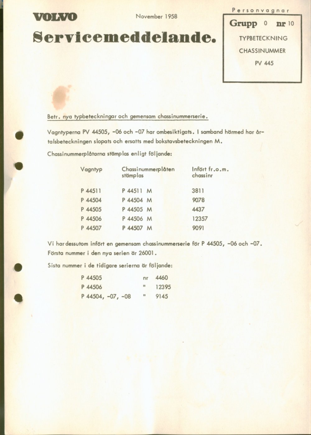 Verkstadsmeddelande/Work shop bulletins and Servicemeddelanden/Service bulletins for the following models: Volvo P1800, Volvo P1800S, Volvo P1800E, Volvo P1800ES, Volvo PV,Volvo PV 444, Volvo PV 544, Volvo Amazon, Volvo 120, Volvo 130, Volvo 220, Volvo 140 , Volvo 240, Volvo 164, Volvo 264 