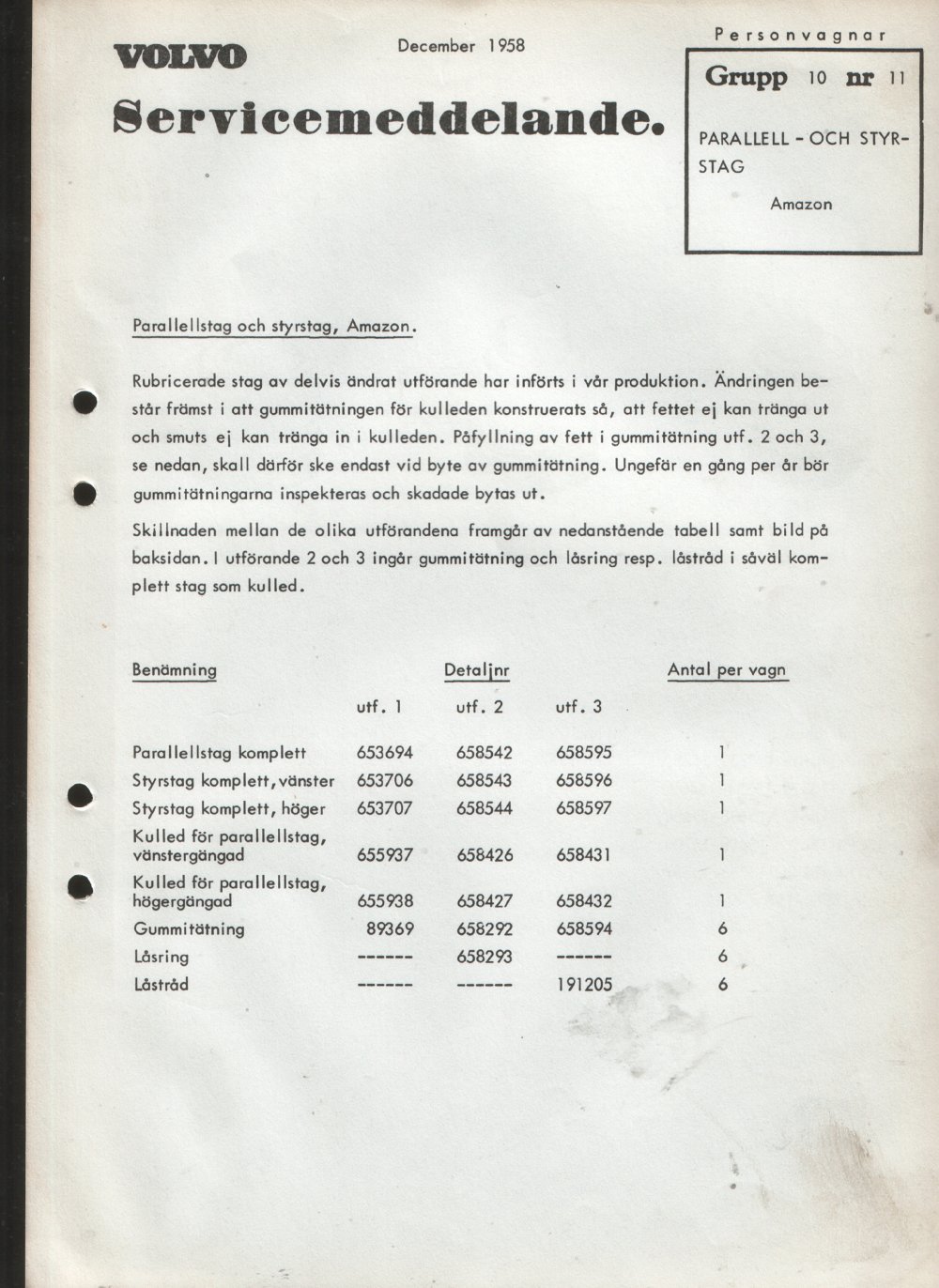 Verkstadsmeddelande/Work shop bulletins and Servicemeddelanden/Service bulletins for the following models: Volvo P1800, Volvo P1800S, Volvo P1800E, Volvo P1800ES, Volvo PV,Volvo PV 444, Volvo PV 544, Volvo Amazon, Volvo 120, Volvo 130, Volvo 220, Volvo 140 , Volvo 240, Volvo 164, Volvo 264 