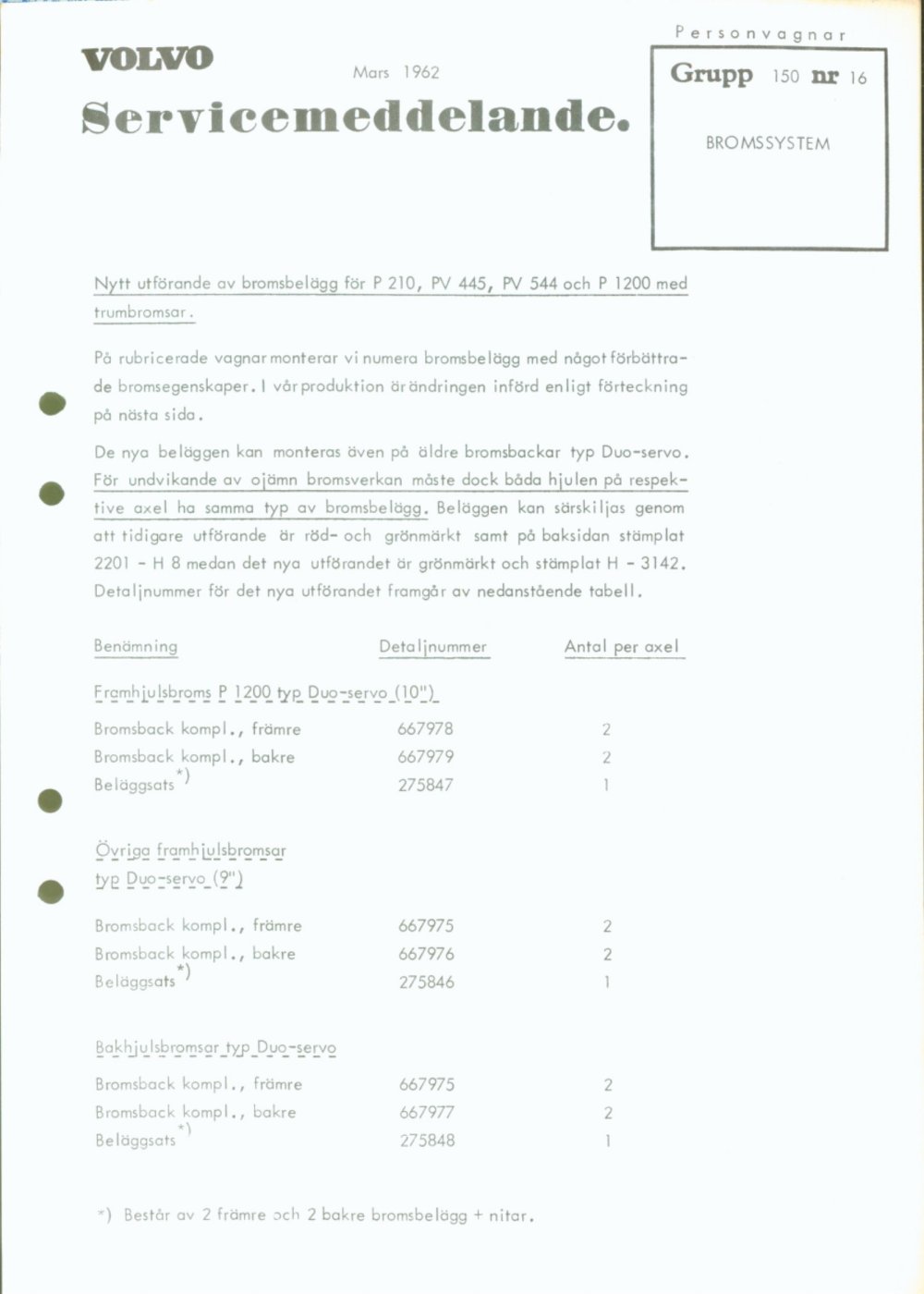 Verkstadsmeddelande/Work shop bulletins and Servicemeddelanden/Service bulletins for the following models: Volvo P1800, Volvo P1800S, Volvo P1800E, Volvo P1800ES, Volvo PV,Volvo PV 444, Volvo PV 544, Volvo Amazon, Volvo 120, Volvo 130, Volvo 220, Volvo 140 , Volvo 240, Volvo 164, Volvo 264 