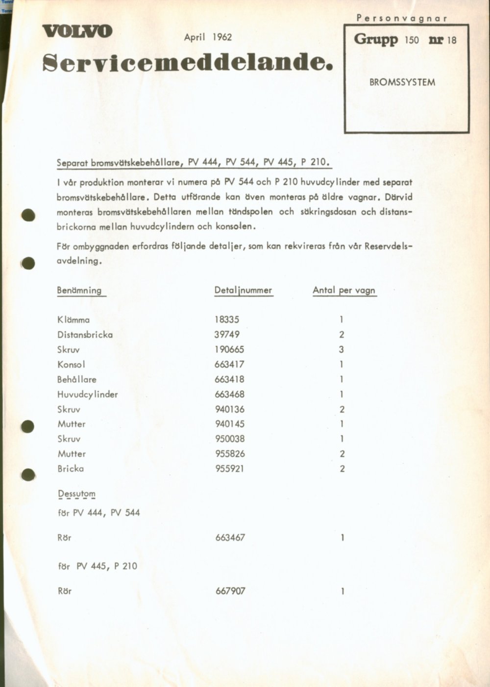 Verkstadsmeddelande/Work shop bulletins and Servicemeddelanden/Service bulletins for the following models: Volvo P1800, Volvo P1800S, Volvo P1800E, Volvo P1800ES, Volvo PV,Volvo PV 444, Volvo PV 544, Volvo Amazon, Volvo 120, Volvo 130, Volvo 220, Volvo 140 , Volvo 240, Volvo 164, Volvo 264 