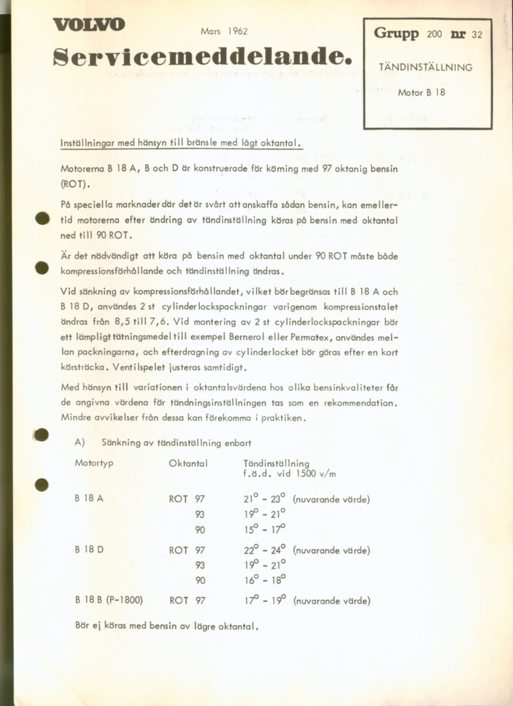 Verkstadsmeddelande/Work shop bulletins and Servicemeddelanden/Service bulletins for the following models: Volvo P1800, Volvo P1800S, Volvo P1800E, Volvo P1800ES, Volvo PV,Volvo PV 444, Volvo PV 544, Volvo Amazon, Volvo 120, Volvo 130, Volvo 220, Volvo 140 , Volvo 240, Volvo 164, Volvo 264 