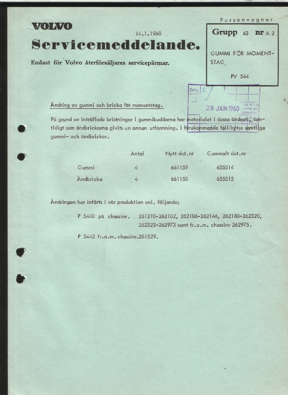 Verkstadsmeddelande/Work shop bulletins and Servicemeddelanden/Service bulletins for the following models: Volvo P1800, Volvo P1800S, Volvo P1800E, Volvo P1800ES, Volvo PV,Volvo PV 444, Volvo PV 544, Volvo Amazon, Volvo 120, Volvo 130, Volvo 220, Volvo 140 , Volvo 240, Volvo 164, Volvo 264 