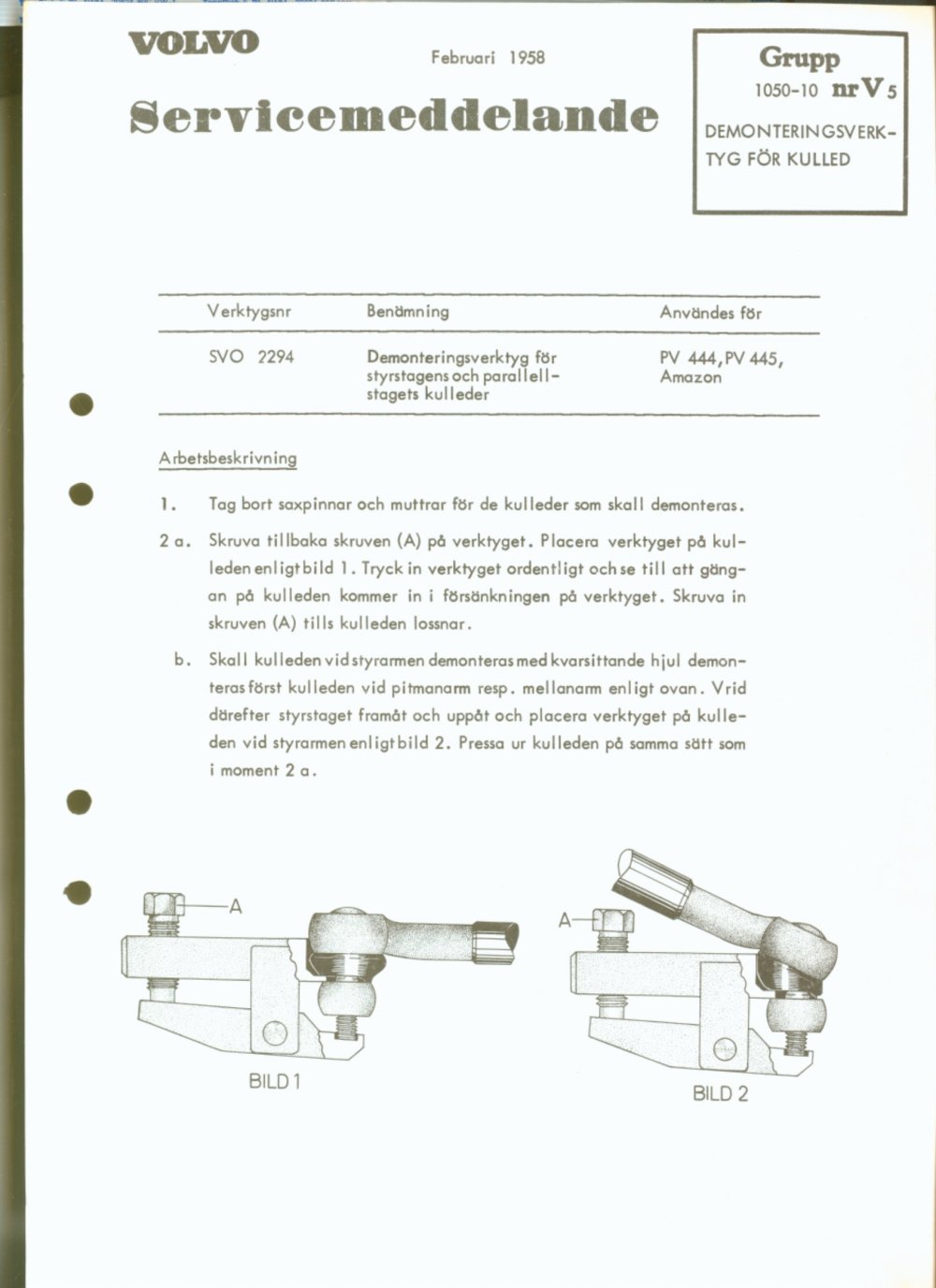 Verkstadsmeddelande/Work shop bulletins and Servicemeddelanden/Service bulletins for the following models: Volvo P1800, Volvo P1800S, Volvo P1800E, Volvo P1800ES, Volvo PV,Volvo PV 444, Volvo PV 544, Volvo Amazon, Volvo 120, Volvo 130, Volvo 220, Volvo 140 , Volvo 240, Volvo 164, Volvo 264 