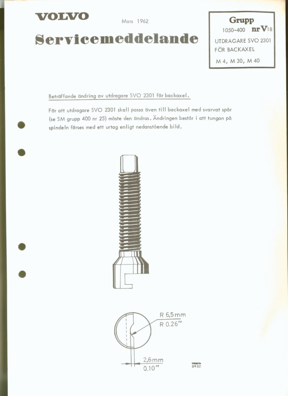 Verkstadsmeddelande/Work shop bulletins and Servicemeddelanden/Service bulletins for the following models: Volvo P1800, Volvo P1800S, Volvo P1800E, Volvo P1800ES, Volvo PV,Volvo PV 444, Volvo PV 544, Volvo Amazon, Volvo 120, Volvo 130, Volvo 220, Volvo 140 , Volvo 240, Volvo 164, Volvo 264 
