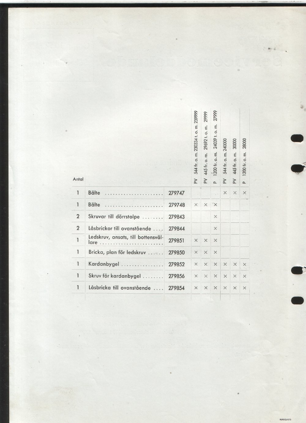 Verkstadsmeddelande/Work shop bulletins and Servicemeddelanden/Service bulletins for the following models: Volvo P1800, Volvo P1800S, Volvo P1800E, Volvo P1800ES, Volvo PV,Volvo PV 444, Volvo PV 544, Volvo Amazon, Volvo 120, Volvo 130, Volvo 220, Volvo 140 , Volvo 240, Volvo 164, Volvo 264 