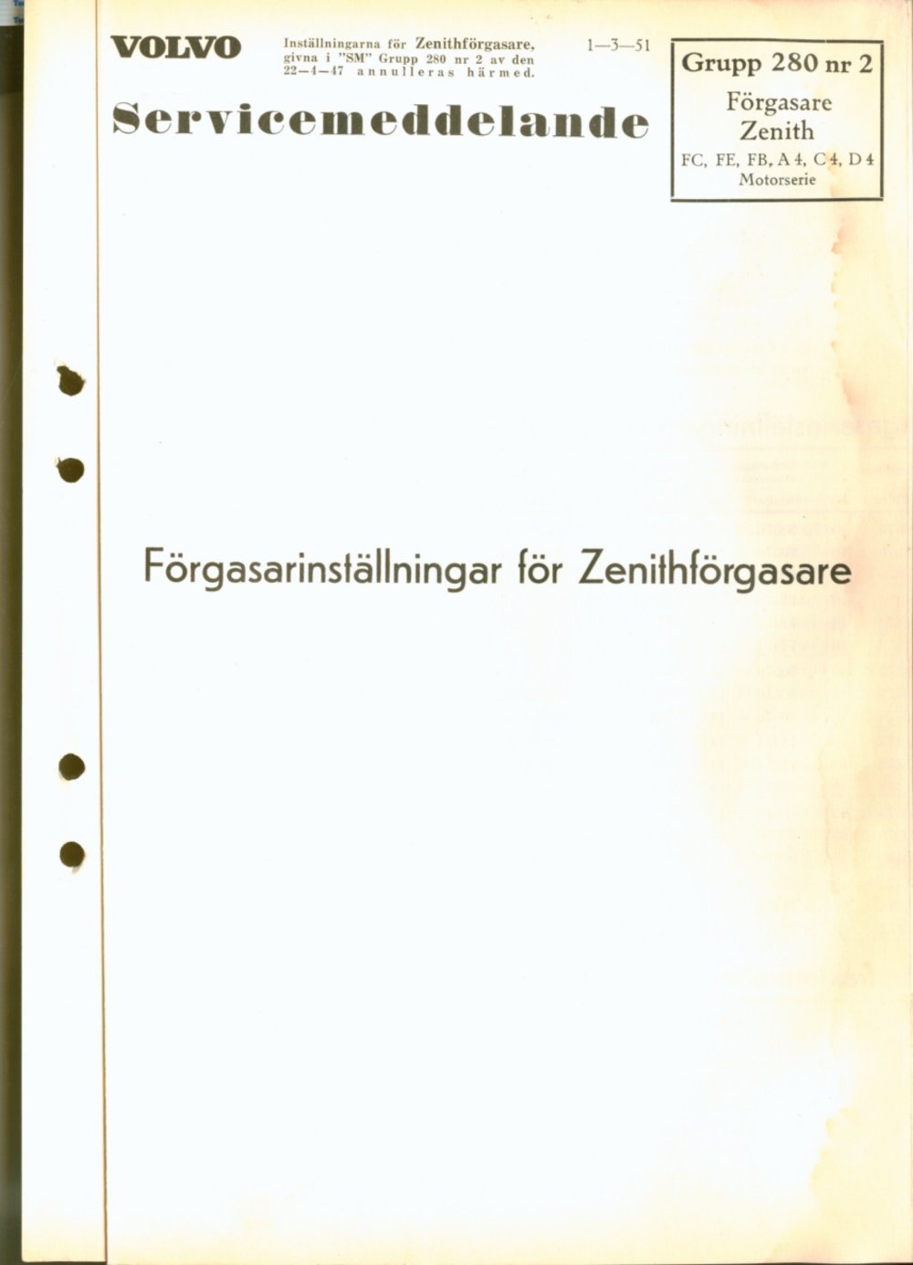 Verkstadsmeddelande/Work shop bulletins and Servicemeddelanden/Service bulletins for the following models: Volvo P1800, Volvo P1800S, Volvo P1800E, Volvo P1800ES, Volvo PV,Volvo PV 444, Volvo PV 544, Volvo Amazon, Volvo 120, Volvo 130, Volvo 220, Volvo 140 , Volvo 240, Volvo 164, Volvo 264 