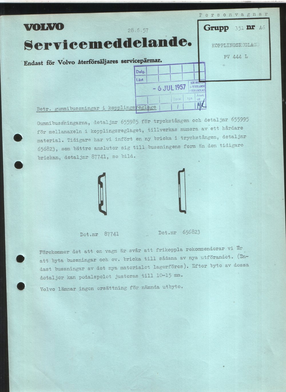 Verkstadsmeddelande/Work shop bulletins and Servicemeddelanden/Service bulletins for the following models: Volvo P1800, Volvo P1800S, Volvo P1800E, Volvo P1800ES, Volvo PV,Volvo PV 444, Volvo PV 544, Volvo Amazon, Volvo 120, Volvo 130, Volvo 220, Volvo 140 , Volvo 240, Volvo 164, Volvo 264 