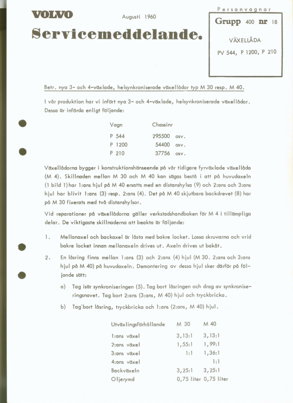 Verkstadsmeddelande/Work shop bulletins and Servicemeddelanden/Service bulletins for the following models: Volvo P1800, Volvo P1800S, Volvo P1800E, Volvo P1800ES, Volvo PV,Volvo PV 444, Volvo PV 544, Volvo Amazon, Volvo 120, Volvo 130, Volvo 220, Volvo 140 , Volvo 240, Volvo 164, Volvo 264 