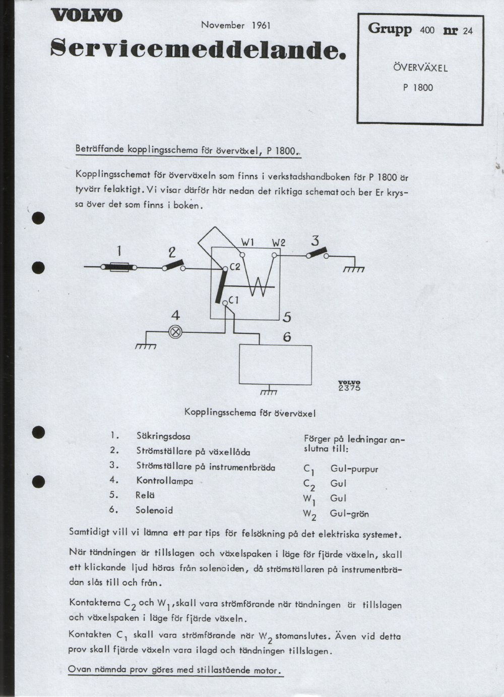 Verkstadsmeddelande/Work shop bulletins and Servicemeddelanden/Service bulletins for the following models: Volvo P1800, Volvo P1800S, Volvo P1800E, Volvo P1800ES, Volvo PV,Volvo PV 444, Volvo PV 544, Volvo Amazon, Volvo 120, Volvo 130, Volvo 220, Volvo 140 , Volvo 240, Volvo 164, Volvo 264 