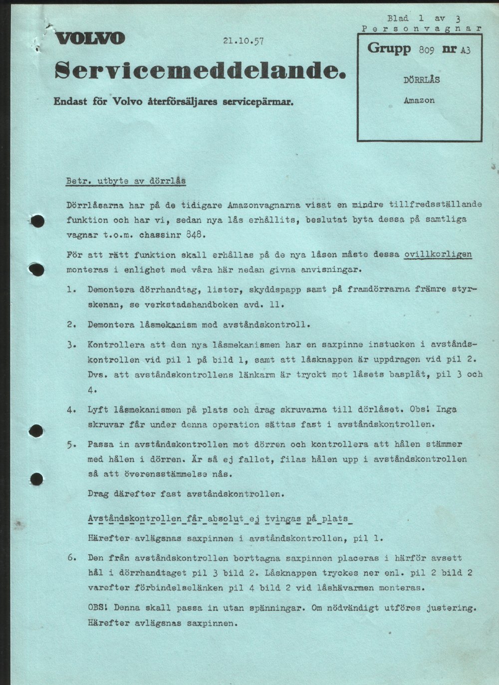 Verkstadsmeddelande/Work shop bulletins and Servicemeddelanden/Service bulletins for the following models: Volvo P1800, Volvo P1800S, Volvo P1800E, Volvo P1800ES, Volvo PV,Volvo PV 444, Volvo PV 544, Volvo Amazon, Volvo 120, Volvo 130, Volvo 220, Volvo 140 , Volvo 240, Volvo 164, Volvo 264 