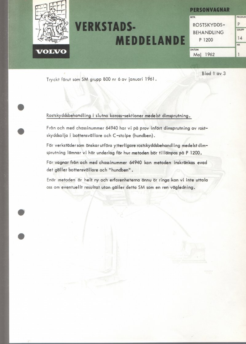 Verkstadsmeddelande/Work shop bulletins and Servicemeddelanden/Service bulletins for the following models: Volvo P1800, Volvo P1800S, Volvo P1800E, Volvo P1800ES, Volvo PV,Volvo PV 444, Volvo PV 544, Volvo Amazon, Volvo 120, Volvo 130, Volvo 220, Volvo 140 , Volvo 240, Volvo 164, Volvo 264 