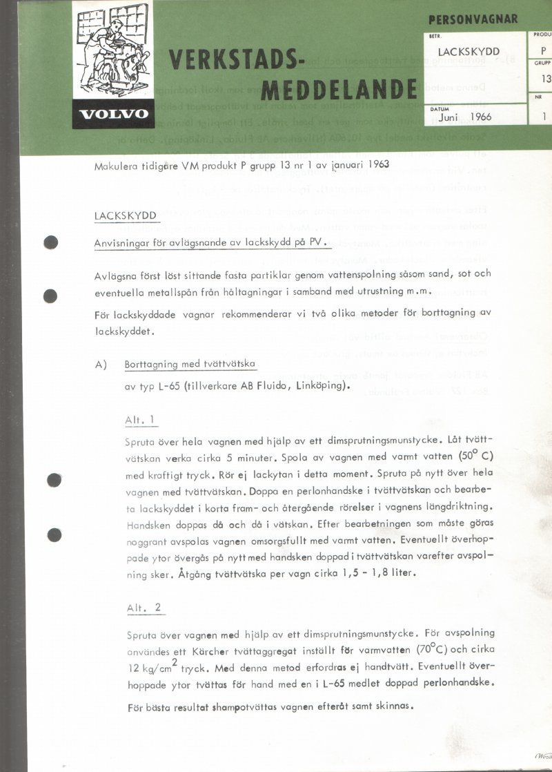 Verkstadsmeddelande/Work shop bulletins and Servicemeddelanden/Service bulletins for the following models: Volvo P1800, Volvo P1800S, Volvo P1800E, Volvo P1800ES, Volvo PV,Volvo PV 444, Volvo PV 544, Volvo Amazon, Volvo 120, Volvo 130, Volvo 220, Volvo 140 , Volvo 240, Volvo 164, Volvo 264 