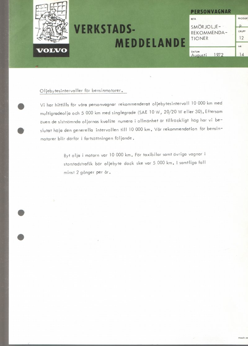 Verkstadsmeddelande/Work shop bulletins and Servicemeddelanden/Service bulletins for the following models: Volvo P1800, Volvo P1800S, Volvo P1800E, Volvo P1800ES, Volvo PV,Volvo PV 444, Volvo PV 544, Volvo Amazon, Volvo 120, Volvo 130, Volvo 220, Volvo 140 , Volvo 240, Volvo 164, Volvo 264 