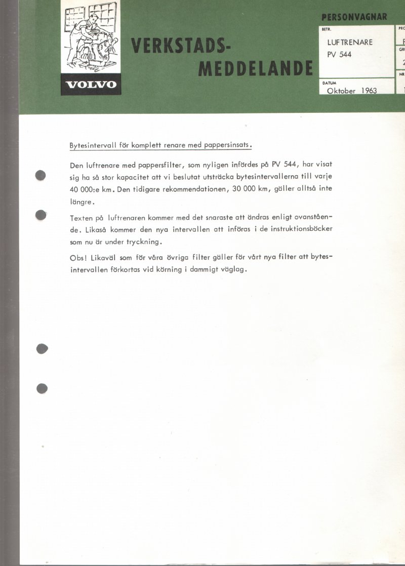 Verkstadsmeddelande/Work shop bulletins and Servicemeddelanden/Service bulletins for the following models: Volvo P1800, Volvo P1800S, Volvo P1800E, Volvo P1800ES, Volvo PV,Volvo PV 444, Volvo PV 544, Volvo Amazon, Volvo 120, Volvo 130, Volvo 220, Volvo 140 , Volvo 240, Volvo 164, Volvo 264