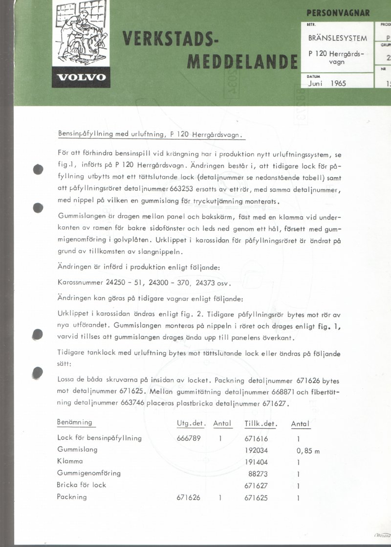Verkstadsmeddelande/Work shop bulletins and Servicemeddelanden/Service bulletins for the following models: Volvo P1800, Volvo P1800S, Volvo P1800E, Volvo P1800ES, Volvo PV,Volvo PV 444, Volvo PV 544, Volvo Amazon, Volvo 120, Volvo 130, Volvo 220, Volvo 140 , Volvo 240, Volvo 164, Volvo 264