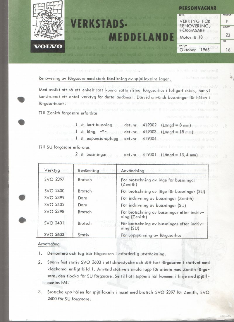 Verkstadsmeddelande/Work shop bulletins and Servicemeddelanden/Service bulletins for the following models: Volvo P1800, Volvo P1800S, Volvo P1800E, Volvo P1800ES, Volvo PV,Volvo PV 444, Volvo PV 544, Volvo Amazon, Volvo 120, Volvo 130, Volvo 220, Volvo 140 , Volvo 240, Volvo 164, Volvo 264