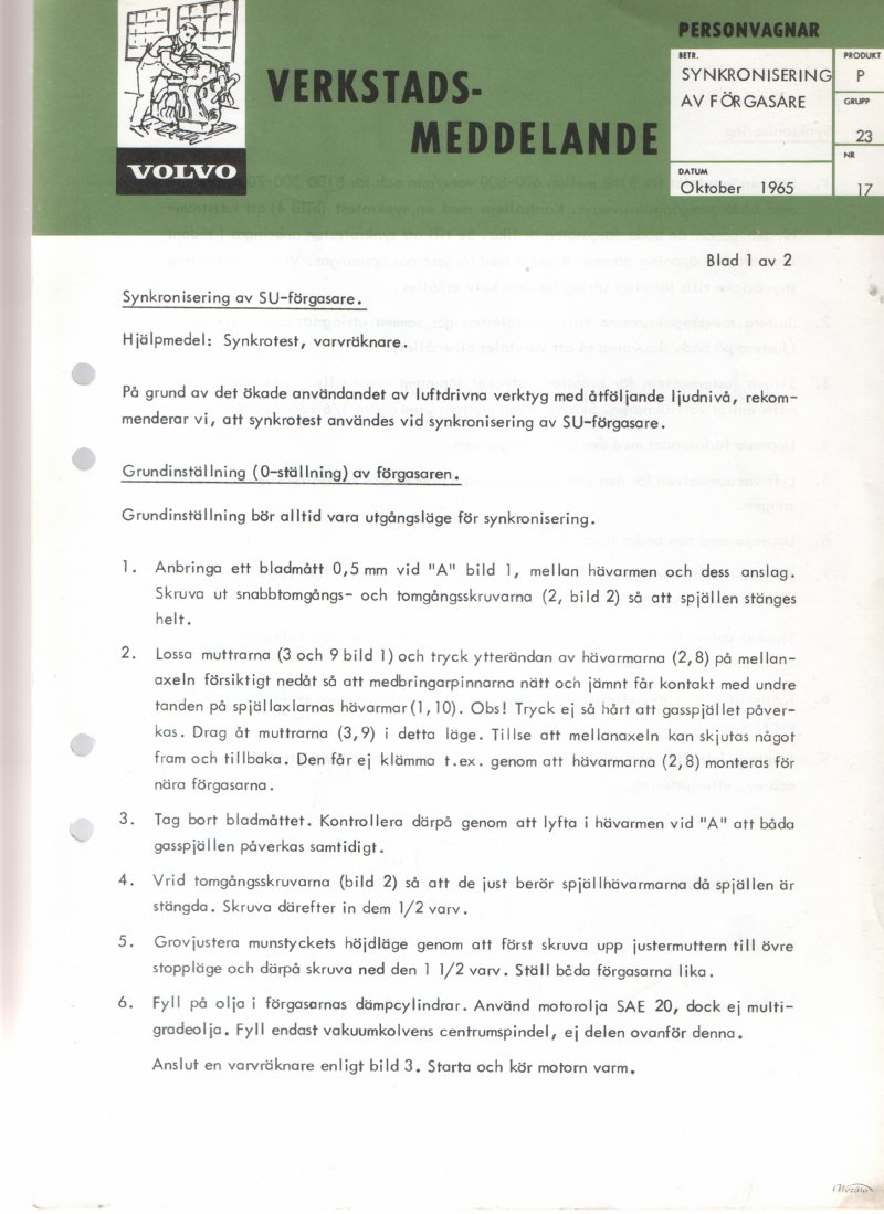 Verkstadsmeddelande/Work shop bulletins and Servicemeddelanden/Service bulletins for the following models: Volvo P1800, Volvo P1800S, Volvo P1800E, Volvo P1800ES, Volvo PV,Volvo PV 444, Volvo PV 544, Volvo Amazon, Volvo 120, Volvo 130, Volvo 220, Volvo 140 , Volvo 240, Volvo 164, Volvo 264