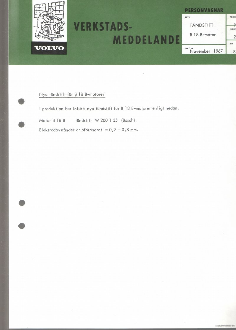 Verkstadsmeddelande/Work shop bulletins and Servicemeddelanden/Service bulletins for the following models: Volvo P1800, Volvo P1800S, Volvo P1800E, Volvo P1800ES, Volvo PV,Volvo PV 444, Volvo PV 544, Volvo Amazon, Volvo 120, Volvo 130, Volvo 220, Volvo 140 , Volvo 240, Volvo 164, Volvo 264