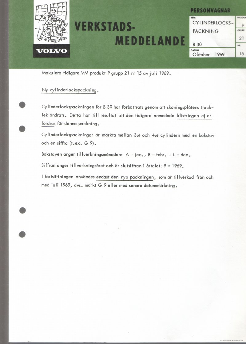 Verkstadsmeddelande/Work shop bulletins and Servicemeddelanden/Service bulletins for the following models: Volvo P1800, Volvo P1800S, Volvo P1800E, Volvo P1800ES, Volvo PV,Volvo PV 444, Volvo PV 544, Volvo Amazon, Volvo 120, Volvo 130, Volvo 220, Volvo 140 , Volvo 240, Volvo 164, Volvo 264
