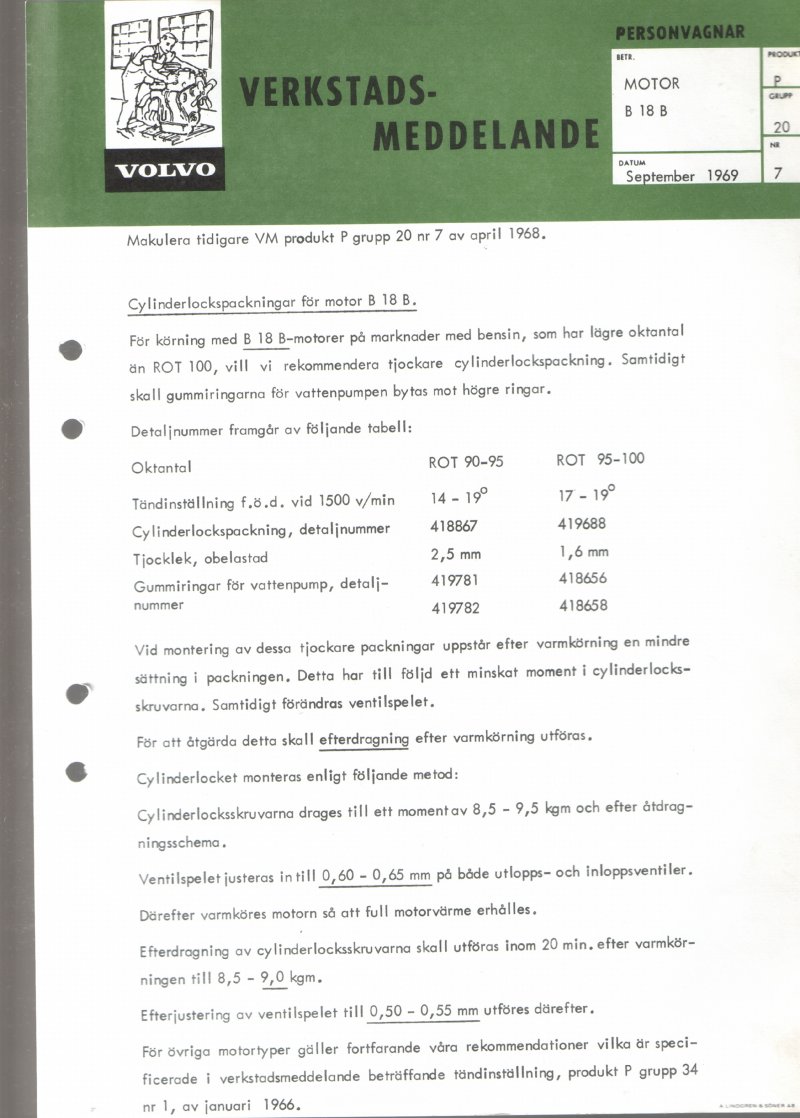 Verkstadsmeddelande/Work shop bulletins and Servicemeddelanden/Service bulletins for the following models: Volvo P1800, Volvo P1800S, Volvo P1800E, Volvo P1800ES, Volvo PV,Volvo PV 444, Volvo PV 544, Volvo Amazon, Volvo 120, Volvo 130, Volvo 220, Volvo 140 , Volvo 240, Volvo 164, Volvo 264