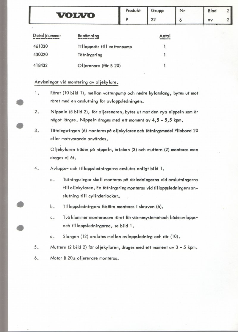 Verkstadsmeddelande/Work shop bulletins and Servicemeddelanden/Service bulletins for the following models: Volvo P1800, Volvo P1800S, Volvo P1800E, Volvo P1800ES, Volvo PV,Volvo PV 444, Volvo PV 544, Volvo Amazon, Volvo 120, Volvo 130, Volvo 220, Volvo 140 , Volvo 240, Volvo 164, Volvo 264