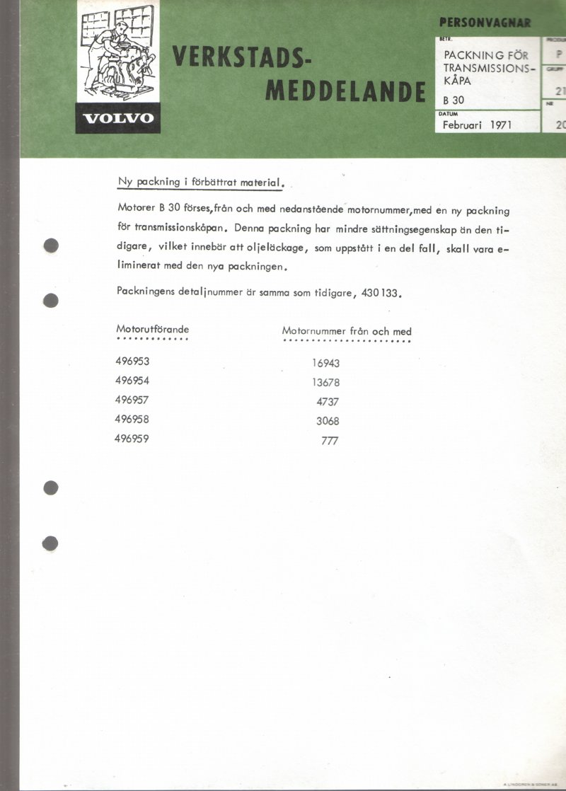 Verkstadsmeddelande/Work shop bulletins and Servicemeddelanden/Service bulletins for the following models: Volvo P1800, Volvo P1800S, Volvo P1800E, Volvo P1800ES, Volvo PV,Volvo PV 444, Volvo PV 544, Volvo Amazon, Volvo 120, Volvo 130, Volvo 220, Volvo 140 , Volvo 240, Volvo 164, Volvo 264