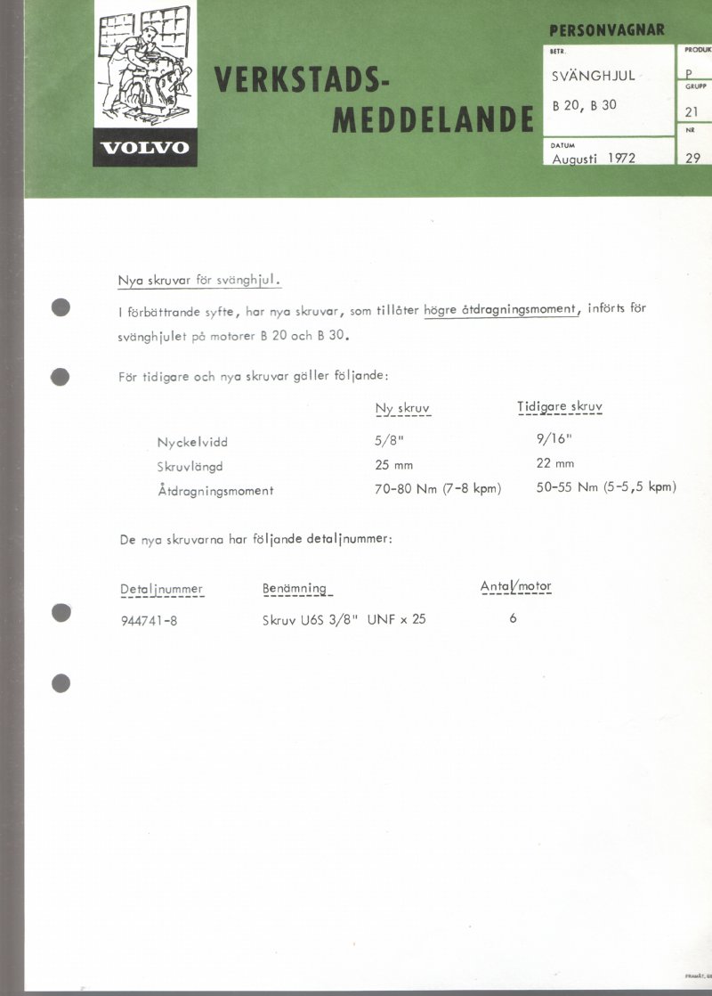 Verkstadsmeddelande/Work shop bulletins and Servicemeddelanden/Service bulletins for the following models: Volvo P1800, Volvo P1800S, Volvo P1800E, Volvo P1800ES, Volvo PV,Volvo PV 444, Volvo PV 544, Volvo Amazon, Volvo 120, Volvo 130, Volvo 220, Volvo 140 , Volvo 240, Volvo 164, Volvo 264