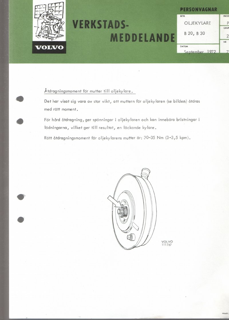 Verkstadsmeddelande/Work shop bulletins and Servicemeddelanden/Service bulletins for the following models: Volvo P1800, Volvo P1800S, Volvo P1800E, Volvo P1800ES, Volvo PV,Volvo PV 444, Volvo PV 544, Volvo Amazon, Volvo 120, Volvo 130, Volvo 220, Volvo 140 , Volvo 240, Volvo 164, Volvo 264