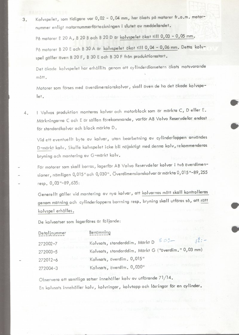 Verkstadsmeddelande/Work shop bulletins and Servicemeddelanden/Service bulletins for the following models: Volvo P1800, Volvo P1800S, Volvo P1800E, Volvo P1800ES, Volvo PV,Volvo PV 444, Volvo PV 544, Volvo Amazon, Volvo 120, Volvo 130, Volvo 220, Volvo 140 , Volvo 240, Volvo 164, Volvo 264