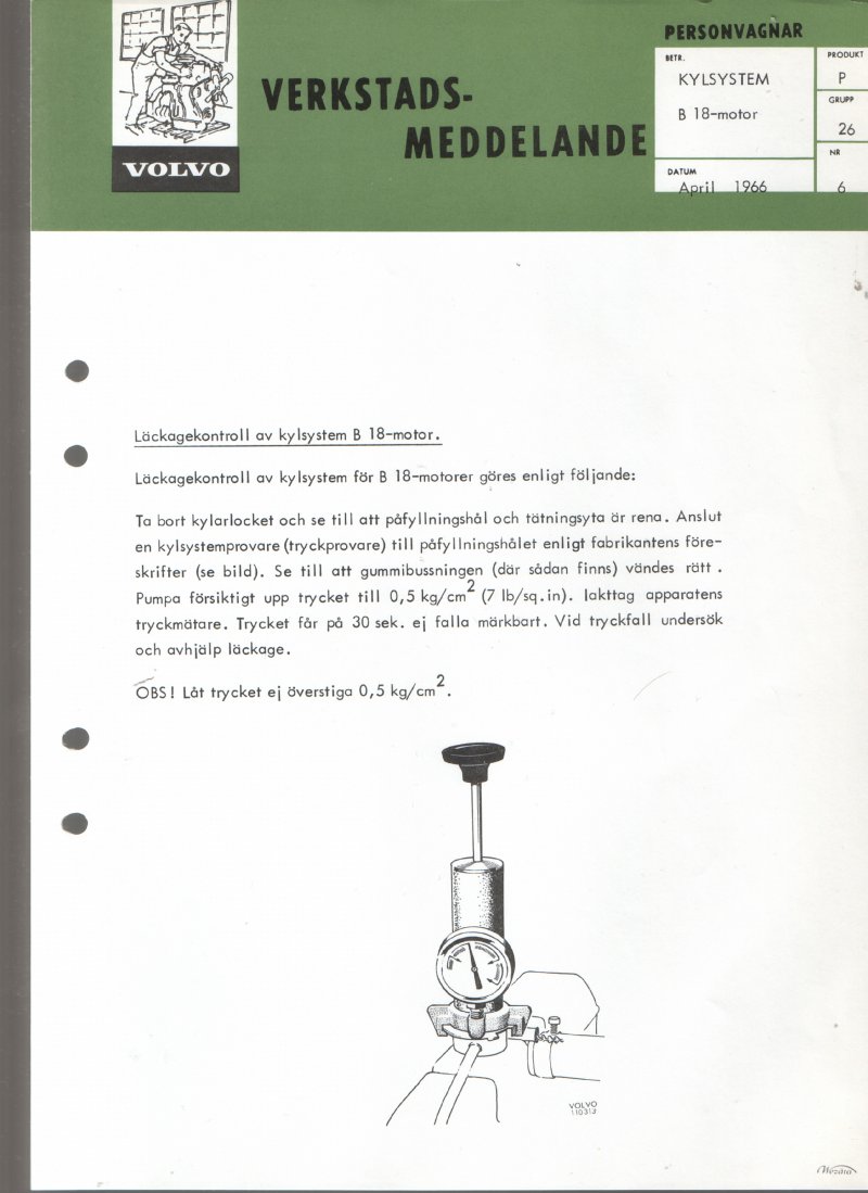 Verkstadsmeddelande/Work shop bulletins and Servicemeddelanden/Service bulletins for the following models: Volvo P1800, Volvo P1800S, Volvo P1800E, Volvo P1800ES, Volvo PV,Volvo PV 444, Volvo PV 544, Volvo Amazon, Volvo 120, Volvo 130, Volvo 220, Volvo 140 , Volvo 240, Volvo 164, Volvo 264