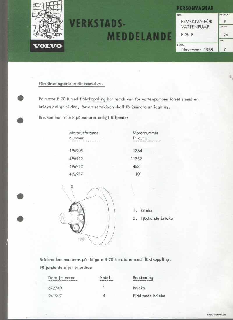 Verkstadsmeddelande/Work shop bulletins and Servicemeddelanden/Service bulletins for the following models: Volvo P1800, Volvo P1800S, Volvo P1800E, Volvo P1800ES, Volvo PV,Volvo PV 444, Volvo PV 544, Volvo Amazon, Volvo 120, Volvo 130, Volvo 220, Volvo 140 , Volvo 240, Volvo 164, Volvo 264