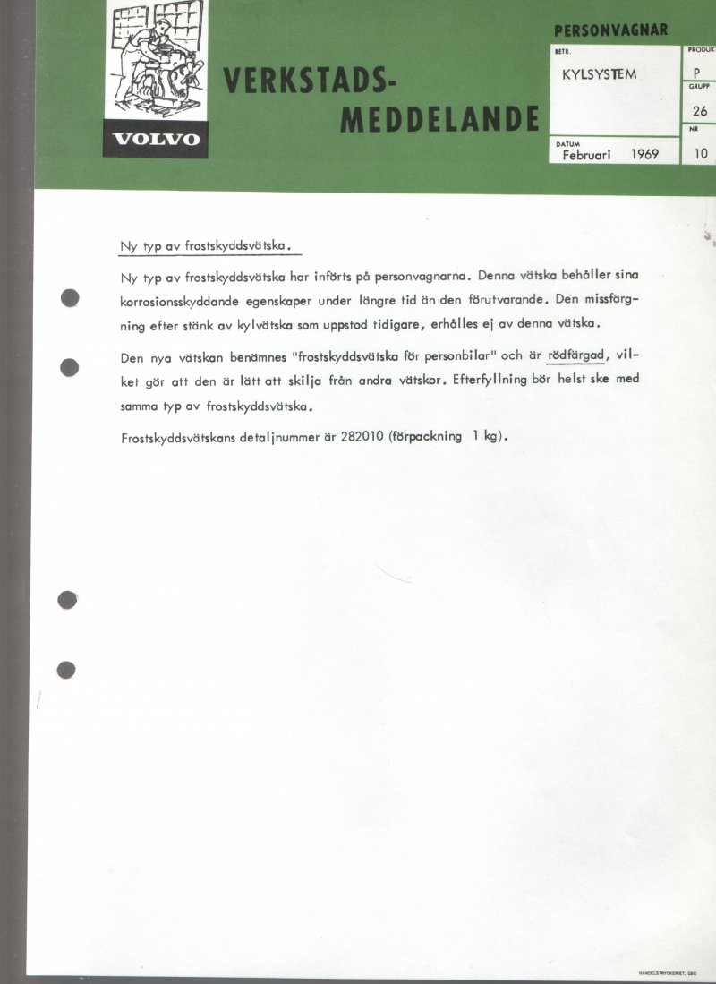 Verkstadsmeddelande/Work shop bulletins and Servicemeddelanden/Service bulletins for the following models: Volvo P1800, Volvo P1800S, Volvo P1800E, Volvo P1800ES, Volvo PV,Volvo PV 444, Volvo PV 544, Volvo Amazon, Volvo 120, Volvo 130, Volvo 220, Volvo 140 , Volvo 240, Volvo 164, Volvo 264