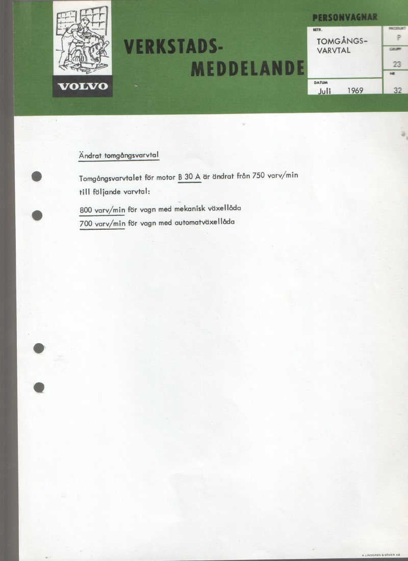 Verkstadsmeddelande/Work shop bulletins and Servicemeddelanden/Service bulletins for the following models: Volvo P1800, Volvo P1800S, Volvo P1800E, Volvo P1800ES, Volvo PV,Volvo PV 444, Volvo PV 544, Volvo Amazon, Volvo 120, Volvo 130, Volvo 220, Volvo 140 , Volvo 240, Volvo 164, Volvo 264