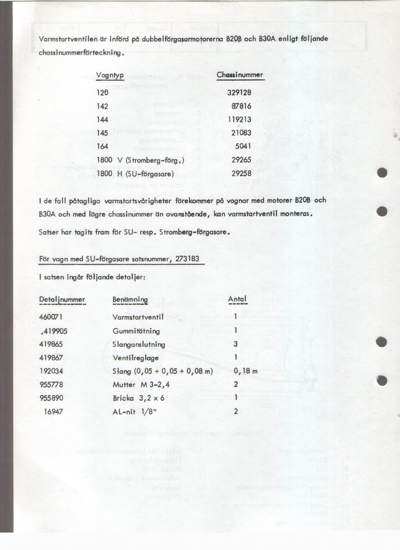 Verkstadsmeddelande/Work shop bulletins and Servicemeddelanden/Service bulletins for the following models: Volvo P1800, Volvo P1800S, Volvo P1800E, Volvo P1800ES, Volvo PV,Volvo PV 444, Volvo PV 544, Volvo Amazon, Volvo 120, Volvo 130, Volvo 220, Volvo 140 , Volvo 240, Volvo 164, Volvo 264