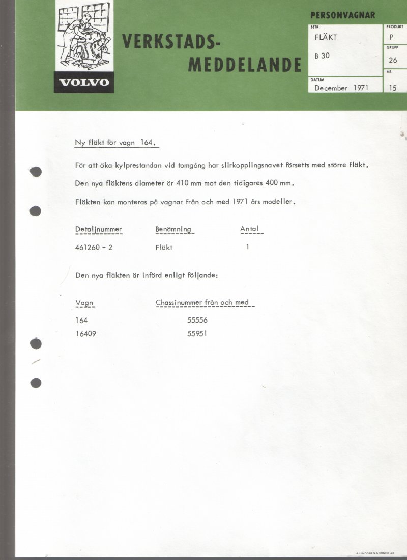 Verkstadsmeddelande/Work shop bulletins and Servicemeddelanden/Service bulletins for the following models: Volvo P1800, Volvo P1800S, Volvo P1800E, Volvo P1800ES, Volvo PV,Volvo PV 444, Volvo PV 544, Volvo Amazon, Volvo 120, Volvo 130, Volvo 220, Volvo 140 , Volvo 240, Volvo 164, Volvo 264