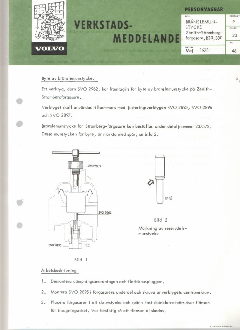 Verkstadsmeddelande/Work shop bulletins and Servicemeddelanden/Service bulletins for the following models: Volvo P1800, Volvo P1800S, Volvo P1800E, Volvo P1800ES, Volvo PV,Volvo PV 444, Volvo PV 544, Volvo Amazon, Volvo 120, Volvo 130, Volvo 220, Volvo 140 , Volvo 240, Volvo 164, Volvo 264
