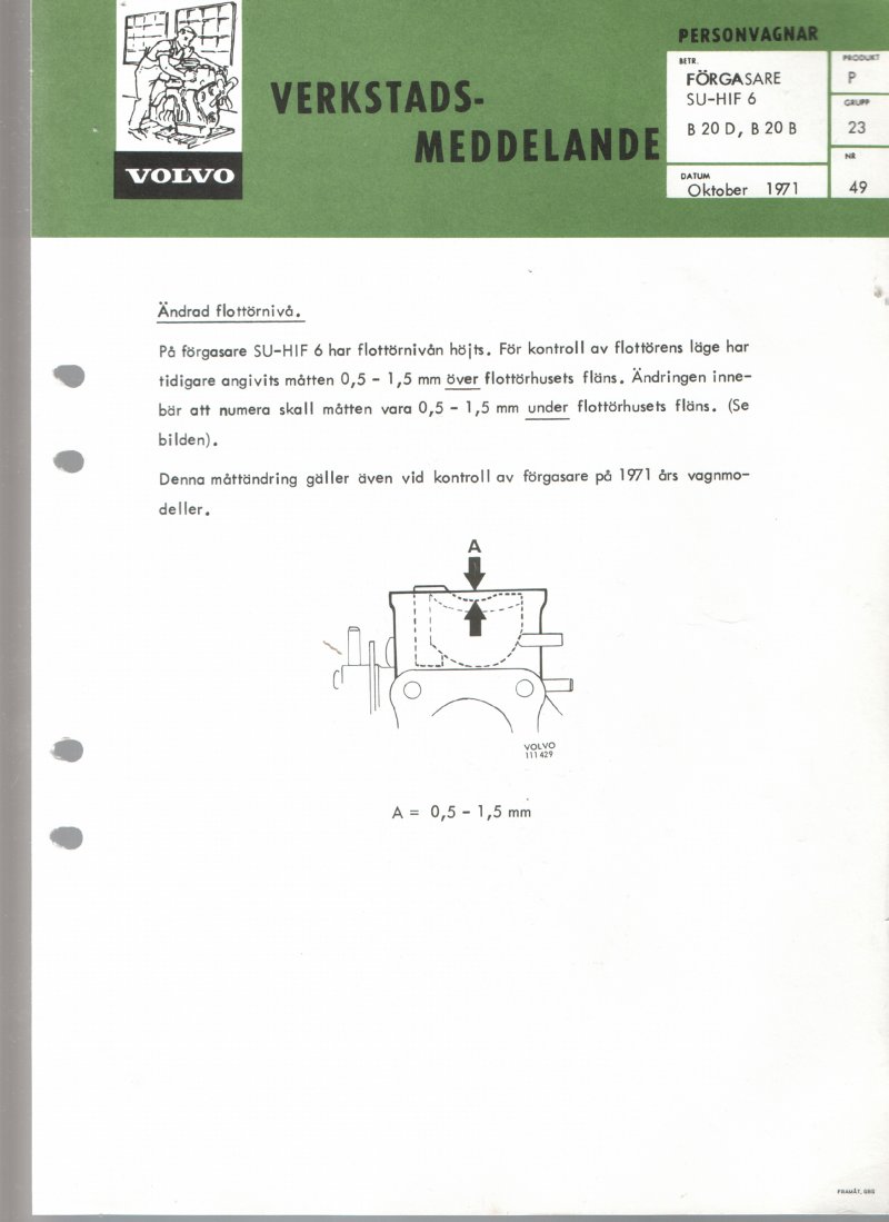 Verkstadsmeddelande/Work shop bulletins and Servicemeddelanden/Service bulletins for the following models: Volvo P1800, Volvo P1800S, Volvo P1800E, Volvo P1800ES, Volvo PV,Volvo PV 444, Volvo PV 544, Volvo Amazon, Volvo 120, Volvo 130, Volvo 220, Volvo 140 , Volvo 240, Volvo 164, Volvo 264