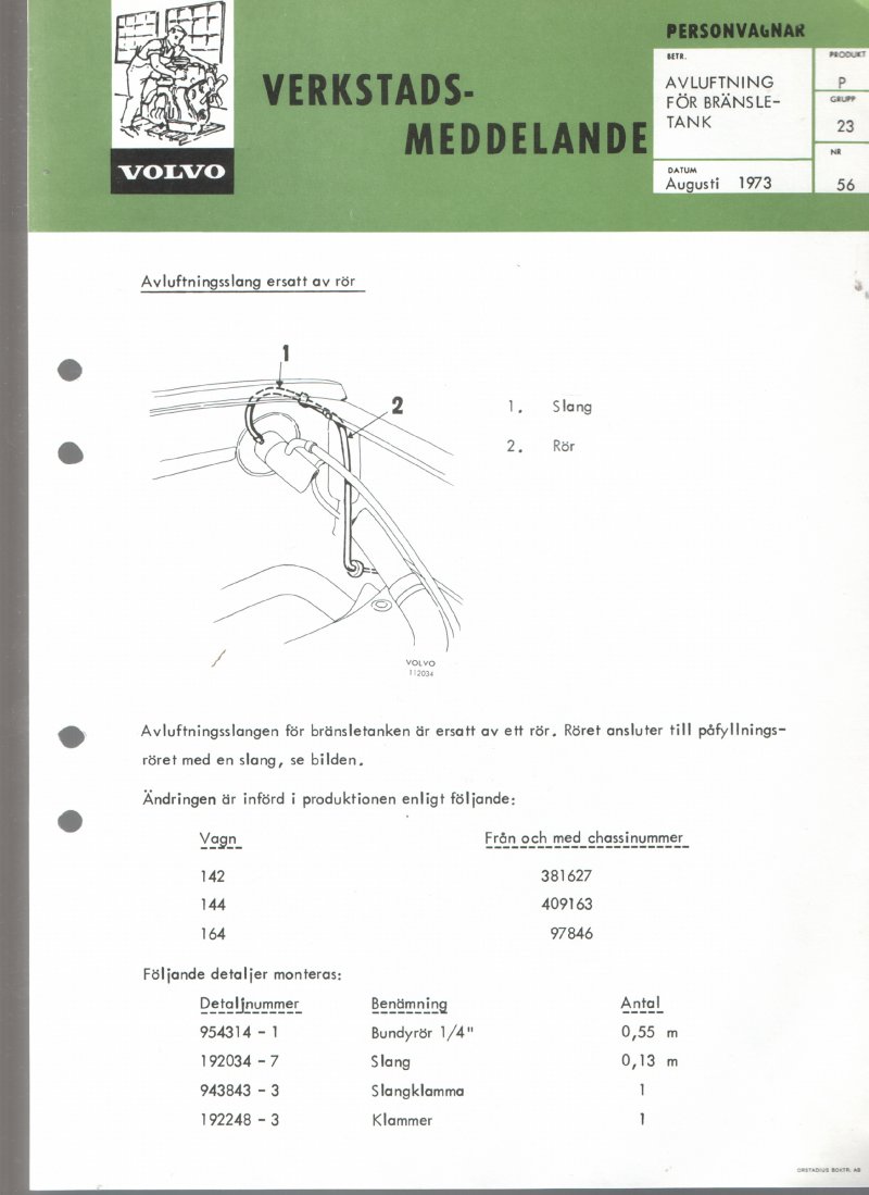 Verkstadsmeddelande/Work shop bulletins and Servicemeddelanden/Service bulletins for the following models: Volvo P1800, Volvo P1800S, Volvo P1800E, Volvo P1800ES, Volvo PV,Volvo PV 444, Volvo PV 544, Volvo Amazon, Volvo 120, Volvo 130, Volvo 220, Volvo 140 , Volvo 240, Volvo 164, Volvo 264