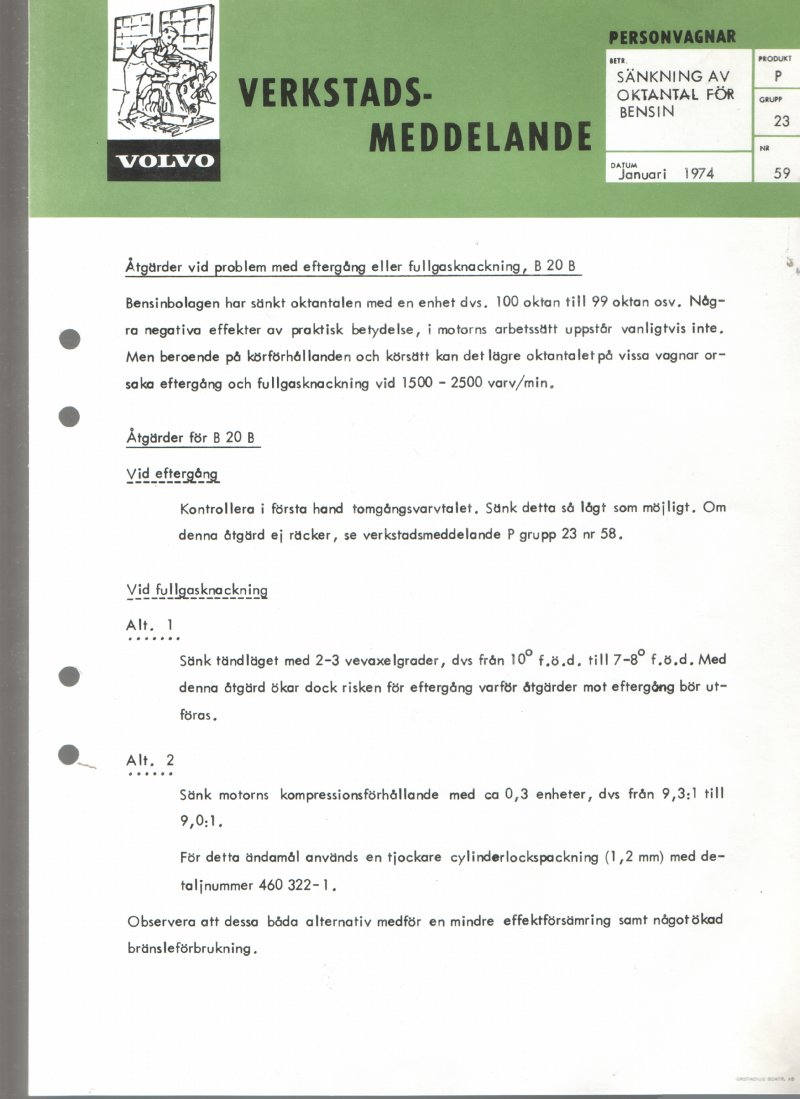 Verkstadsmeddelande/Work shop bulletins and Servicemeddelanden/Service bulletins for the following models: Volvo P1800, Volvo P1800S, Volvo P1800E, Volvo P1800ES, Volvo PV,Volvo PV 444, Volvo PV 544, Volvo Amazon, Volvo 120, Volvo 130, Volvo 220, Volvo 140 , Volvo 240, Volvo 164, Volvo 264