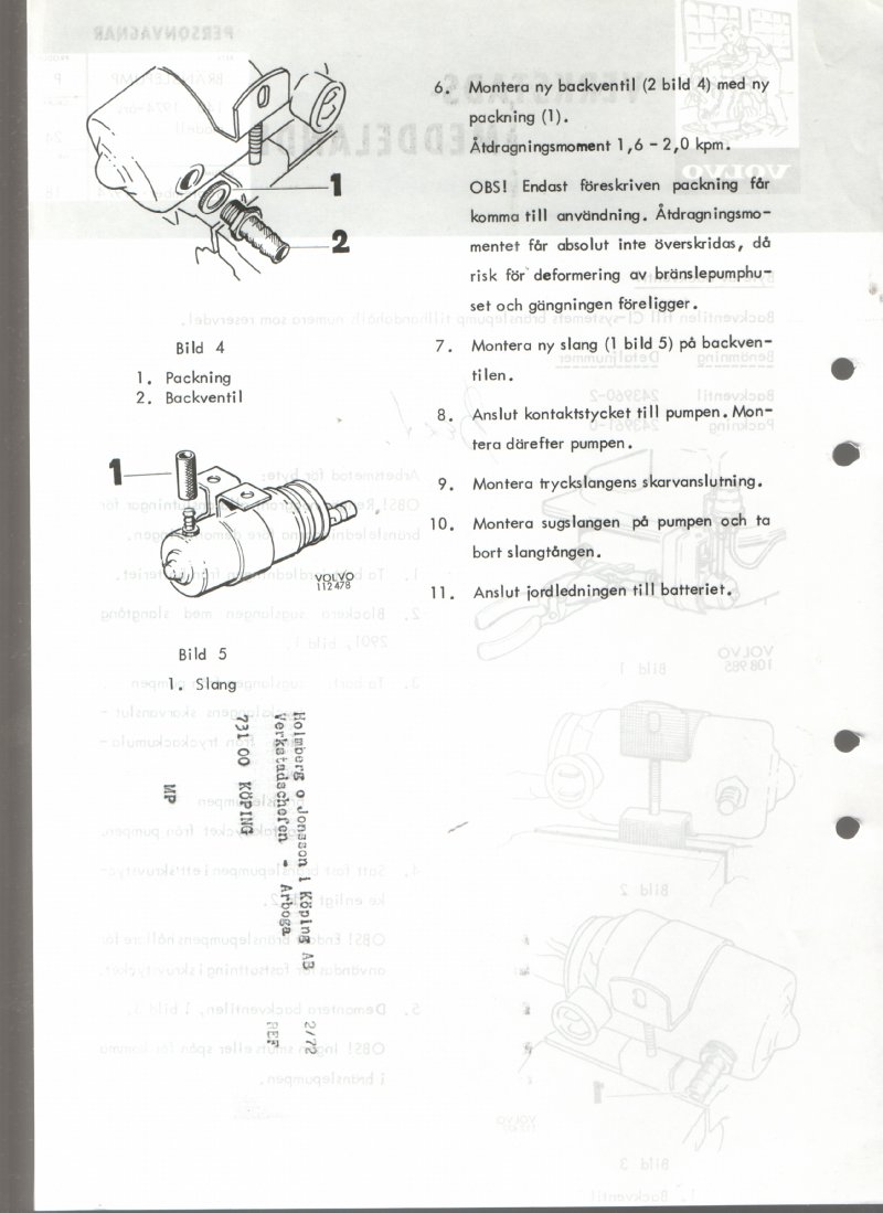 Verkstadsmeddelande/Work shop bulletins and Servicemeddelanden/Service bulletins for the following models: Volvo P1800, Volvo P1800S, Volvo P1800E, Volvo P1800ES, Volvo PV,Volvo PV 444, Volvo PV 544, Volvo Amazon, Volvo 120, Volvo 130, Volvo 220, Volvo 140 , Volvo 240, Volvo 164, Volvo 264