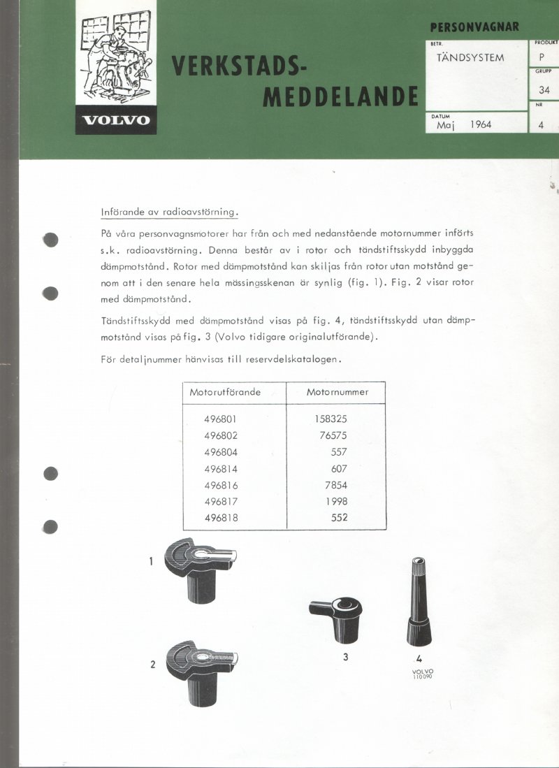 Verkstadsmeddelande/Work shop bulletins and Servicemeddelanden/Service bulletins for the following models: Volvo P1800, Volvo P1800S, Volvo P1800E, Volvo P1800ES, Volvo PV,Volvo PV 444, Volvo PV 544, Volvo Amazon, Volvo 120, Volvo 130, Volvo 220, Volvo 140 , Volvo 240, Volvo 164, Volvo 264 