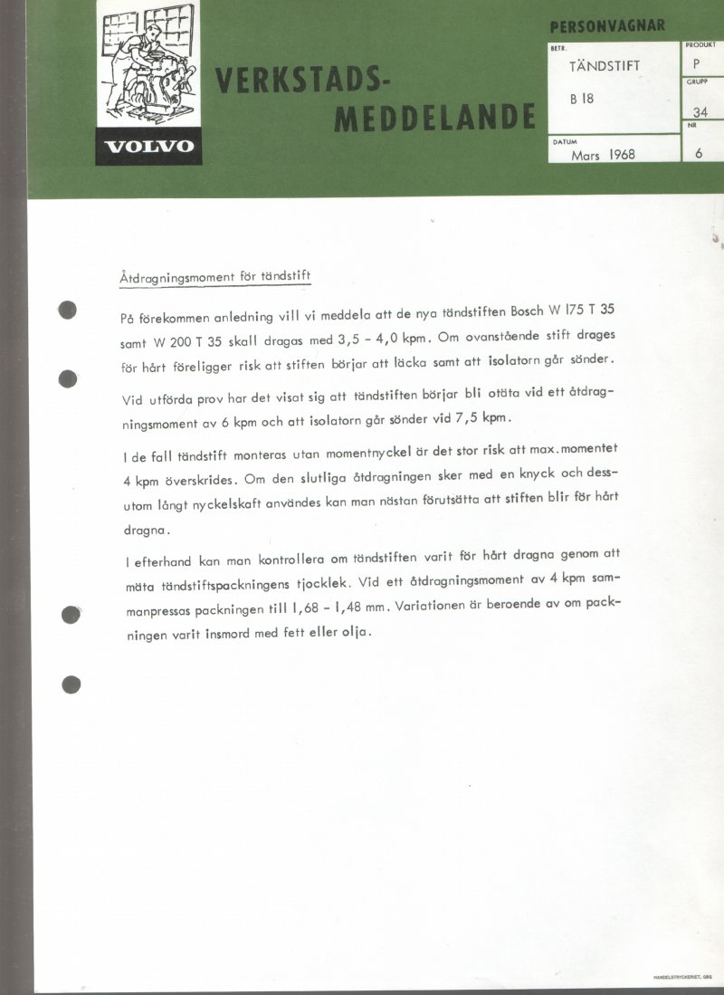 Verkstadsmeddelande/Work shop bulletins and Servicemeddelanden/Service bulletins for the following models: Volvo P1800, Volvo P1800S, Volvo P1800E, Volvo P1800ES, Volvo PV,Volvo PV 444, Volvo PV 544, Volvo Amazon, Volvo 120, Volvo 130, Volvo 220, Volvo 140 , Volvo 240, Volvo 164, Volvo 264 