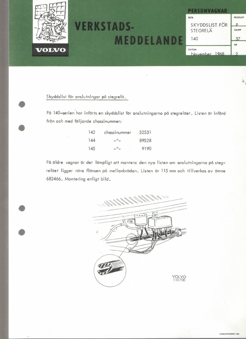 Verkstadsmeddelande/Work shop bulletins and Servicemeddelanden/Service bulletins for the following models: Volvo P1800, Volvo P1800S, Volvo P1800E, Volvo P1800ES, Volvo PV,Volvo PV 444, Volvo PV 544, Volvo Amazon, Volvo 120, Volvo 130, Volvo 220, Volvo 140 , Volvo 240, Volvo 164, Volvo 264 