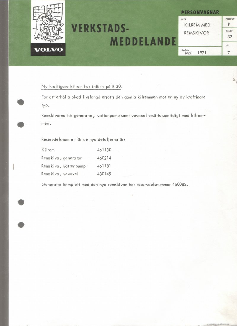 Verkstadsmeddelande/Work shop bulletins and Servicemeddelanden/Service bulletins for the following models: Volvo P1800, Volvo P1800S, Volvo P1800E, Volvo P1800ES, Volvo PV,Volvo PV 444, Volvo PV 544, Volvo Amazon, Volvo 120, Volvo 130, Volvo 220, Volvo 140 , Volvo 240, Volvo 164, Volvo 264 