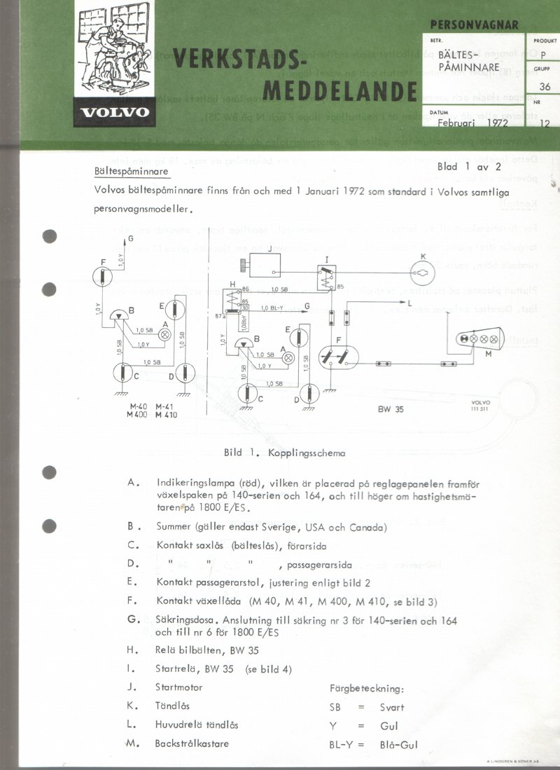 Verkstadsmeddelande/Work shop bulletins and Servicemeddelanden/Service bulletins for the following models: Volvo P1800, Volvo P1800S, Volvo P1800E, Volvo P1800ES, Volvo PV,Volvo PV 444, Volvo PV 544, Volvo Amazon, Volvo 120, Volvo 130, Volvo 220, Volvo 140 , Volvo 240, Volvo 164, Volvo 264 