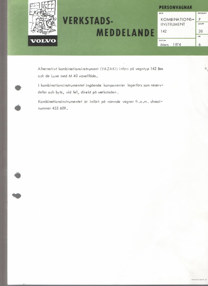Verkstadsmeddelande/Work shop bulletins and Servicemeddelanden/Service bulletins for the following models: Volvo P1800, Volvo P1800S, Volvo P1800E, Volvo P1800ES, Volvo PV,Volvo PV 444, Volvo PV 544, Volvo Amazon, Volvo 120, Volvo 130, Volvo 220, Volvo 140 , Volvo 240, Volvo 164, Volvo 264 