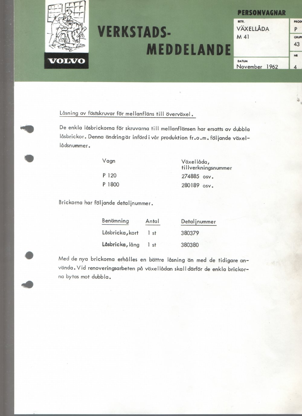 Verkstadsmeddelande/Work shop bulletins and Servicemeddelanden/Service bulletins for the following models: Volvo P1800, Volvo P1800S, Volvo P1800E, Volvo P1800ES, Volvo PV,Volvo PV 444, Volvo PV 544, Volvo Amazon, Volvo 120, Volvo 130, Volvo 220, Volvo 140 , Volvo 240, Volvo 164, Volvo 264 