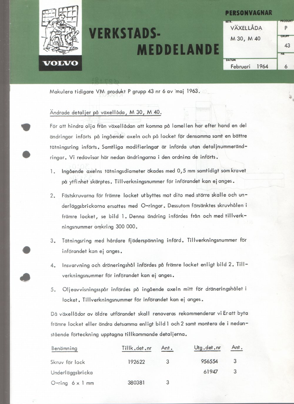Verkstadsmeddelande/Work shop bulletins and Servicemeddelanden/Service bulletins for the following models: Volvo P1800, Volvo P1800S, Volvo P1800E, Volvo P1800ES, Volvo PV,Volvo PV 444, Volvo PV 544, Volvo Amazon, Volvo 120, Volvo 130, Volvo 220, Volvo 140 , Volvo 240, Volvo 164, Volvo 264 