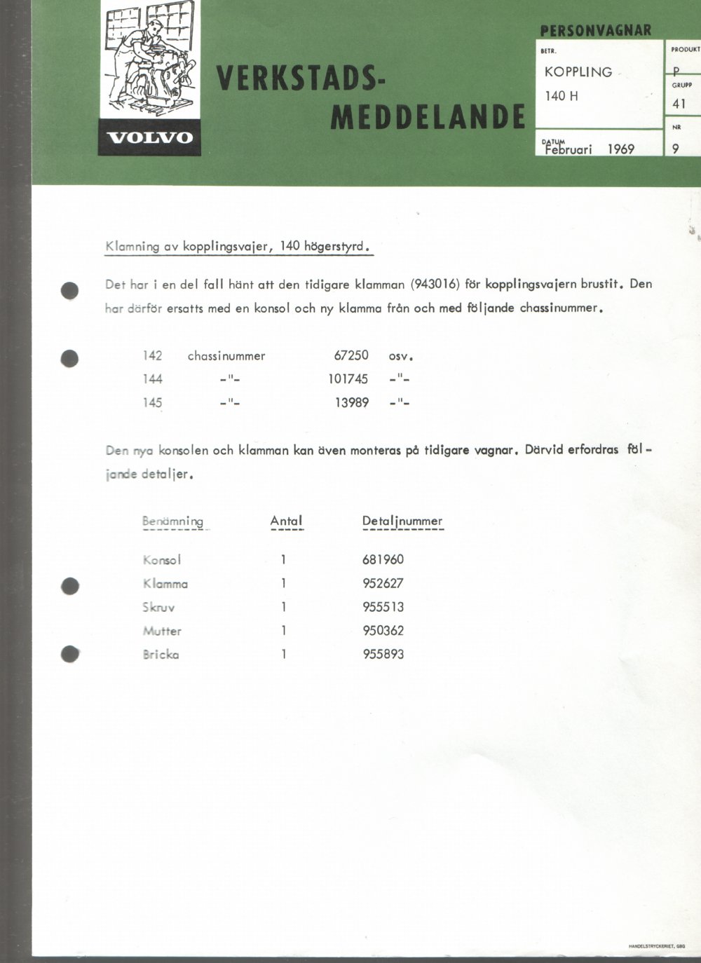 Verkstadsmeddelande/Work shop bulletins and Servicemeddelanden/Service bulletins for the following models: Volvo P1800, Volvo P1800S, Volvo P1800E, Volvo P1800ES, Volvo PV,Volvo PV 444, Volvo PV 544, Volvo Amazon, Volvo 120, Volvo 130, Volvo 220, Volvo 140 , Volvo 240, Volvo 164, Volvo 264 