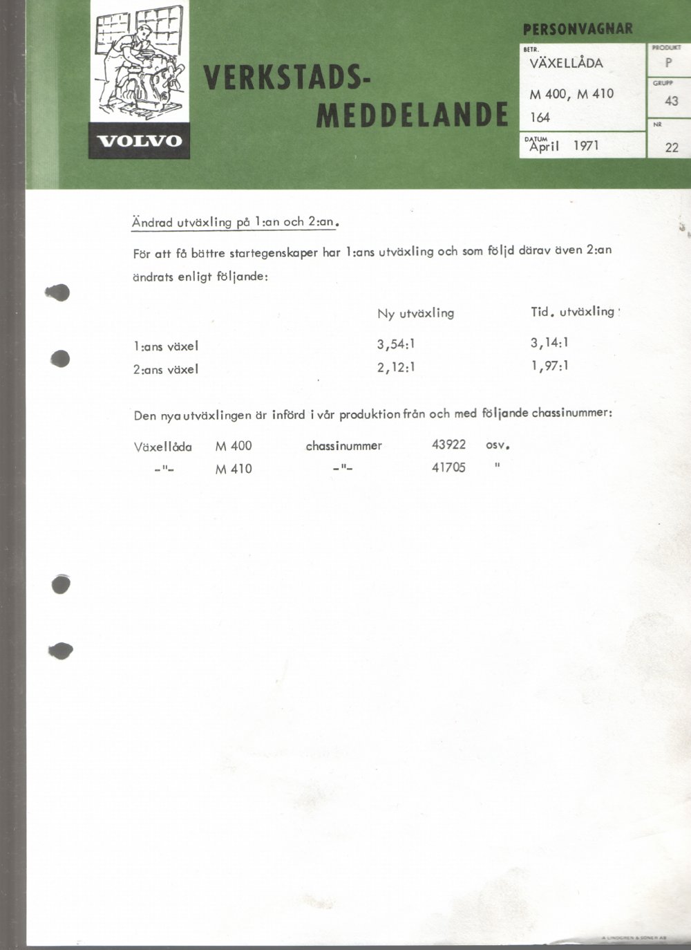 Verkstadsmeddelande/Work shop bulletins and Servicemeddelanden/Service bulletins for the following models: Volvo P1800, Volvo P1800S, Volvo P1800E, Volvo P1800ES, Volvo PV,Volvo PV 444, Volvo PV 544, Volvo Amazon, Volvo 120, Volvo 130, Volvo 220, Volvo 140 , Volvo 240, Volvo 164, Volvo 264 